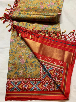 Ethinic Wear Patola Saree with Mustard And Red Color