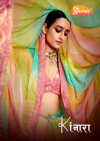 Multi Color Chiffon Saree With foil Print And Embroidered Sequins Border And Embroidered Blouse