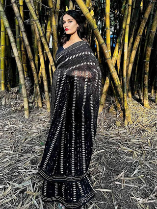 BLACK COLOR FANCY GEORGETTE DESIGNER SAREE  SEQUINS COLLECTION
