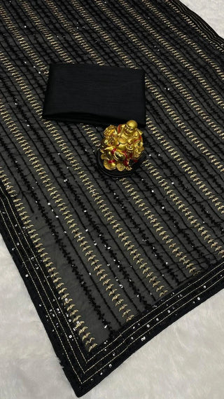 BLACK COLOR FANCY GEORGETTE DESIGNER SAREE  SEQUINS COLLECTION