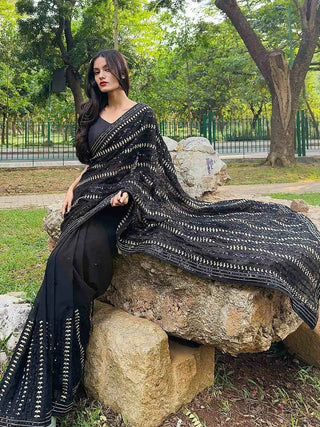 BLACK COLOR FANCY GEORGETTE DESIGNER SAREE  SEQUINS COLLECTION