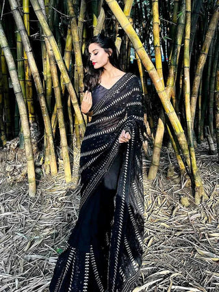 BLACK COLOR FANCY GEORGETTE DESIGNER SAREE  SEQUINS COLLECTION