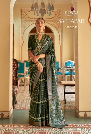 Green Color Patola Dola silk Saree With Self Design Blouse For women