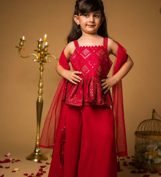 Red Color Girls Stylist georgette Sarara with sequins Embroidery work