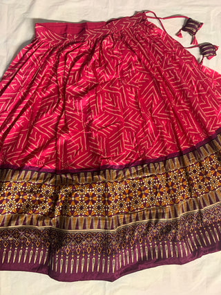 Navaratri, Garba Lehenga - Tussar Silk Lehenga, Blouse & Dupatta Set Bandhej, Ajarakh Print and Gotta Patti Work, Listing ID: 9588477395226