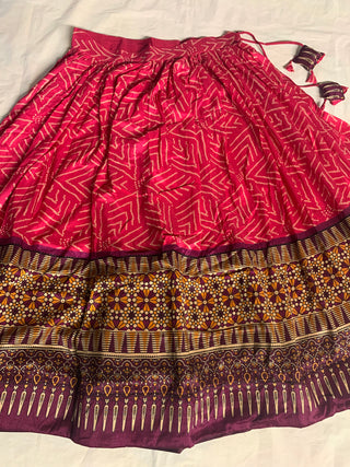 Navaratri, Garba Lehenga - Tussar Silk Lehenga, Blouse & Dupatta Set Bandhej, Ajarakh Print and Gotta Patti Work, Listing ID: 9588477395226