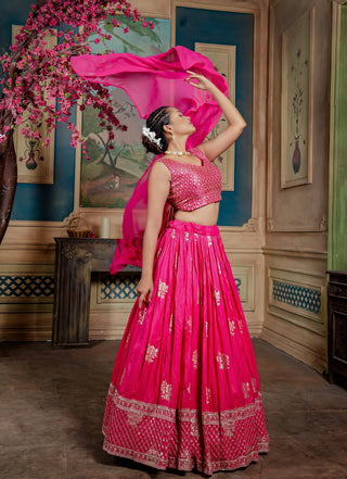 HEAVY CHANDERI COTTON DESIGNER PINK COLOR LEHENGA WITH JACKET