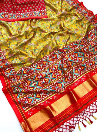 Ethinic Wear Patola Saree with Mustard And Red Color