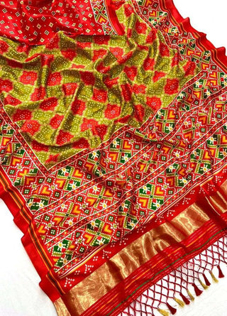 Ethinic Wear Patola Saree with Mustard And Red Color
