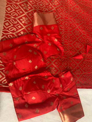 Orange Color Banarasi Soft Silk Saree With Brocade Blouse