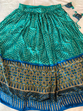 Navaratri, Garba Lehenga - Tussar Silk Lehenga, Blouse & Dupatta Set Bandhej, Ajarakh Print and Gotta Patti Work, Listing ID: 9588477395226