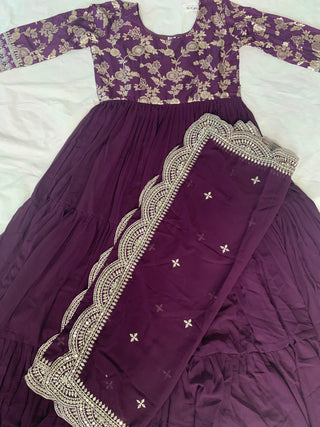 2-4 Days Delivery! Faux Blooming Gown With Viscose Dyable Jacquard & Dupatta With Embroidery Sequence Work, Listing ID: 9436067528986