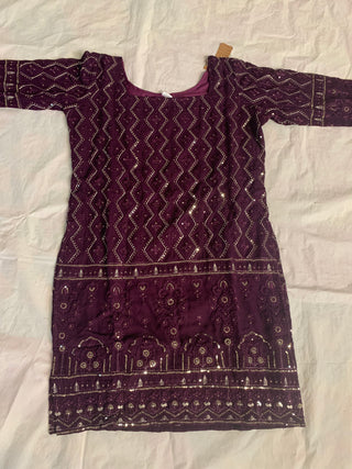2-4 Days Delivery! Premium Faux Georgette Kurti, Sharara, Dupatta Set With Zigzag Line Sequins Thread Embroidery Work, Listing ID: 9421633716506