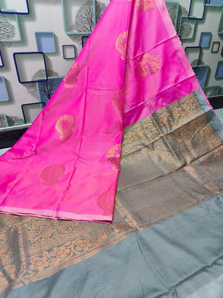 Pink With Grey  Pallu Soft Silk Sarees