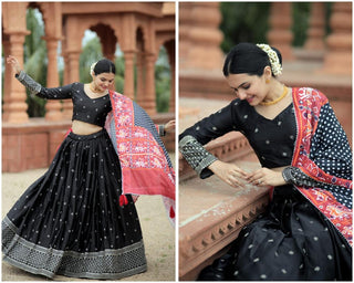 Myra-Silk-Lehenga-Blouse-Dupatta-Set-Print-Sequins-Embroidery-Work-Black-1