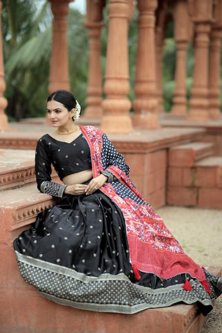 Myra-Silk-Lehenga-Blouse-Dupatta-Set-Print-Sequins-Embroidery-Work-Black-3