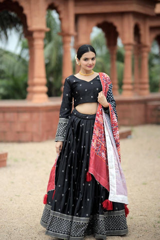 Myra-Silk-Lehenga-Blouse-Dupatta-Set-Print-Sequins-Embroidery-Work-Black-4