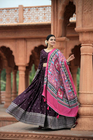 Myra-Silk-Lehenga-Blouse-Dupatta-Set-Print-Sequins-Embroidery-Work-Wine-1
