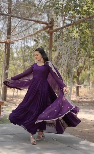 2-4 Days Delivery! Classic Faux Blooming Gown With Designer Dupatta With Sequins Embroidery Work, Listing ID: 9629658939674