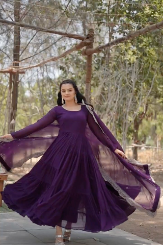 2-4 Days Delivery! Classic Faux Blooming Gown With Designer Dupatta With Sequins Embroidery Work, Listing ID: 9629658939674