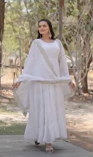 2-4 Days Delivery! Classic Faux Blooming Gown With Designer Dupatta With Sequins Embroidery Work, Listing ID: 9629658939674