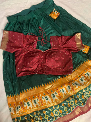 2-3 Days Delivery! Indian Lehenga for Women Ready to Wear Lehenga Choli Tussar Silk, Patola Print, Foil Work Party Wear Maroon Color Fully Stitched Blouse, Listing ID: 8740892475674