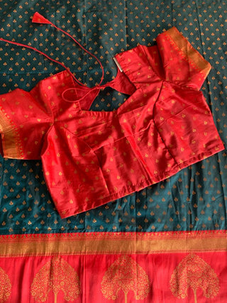 Indian Saree for Women Ready to Wear Saree with Stitched Blouse Pure Banarasi Silk with Copper Zari Party Wear Green Color, Listing ID: 8890162872602