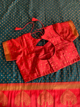 Indian Saree for Women Ready to Wear Saree with Stitched Blouse Pure Banarasi Silk with Copper Zari Party Wear Green Color, Listing ID: 8890162872602