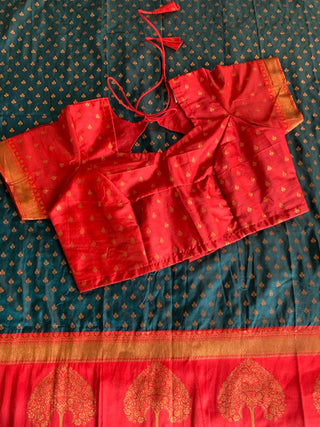 Indian Saree for Women Ready to Wear Saree with Stitched Blouse Pure Banarasi Silk with Copper Zari Party Wear Green Color, Listing ID: 8890162872602