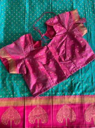 Indian Saree for Women Ready to Wear Saree with Stitched Blouse Pure Banarasi Silk with Copper Zari Party Wear Green Color, Listing ID: 8890162872602