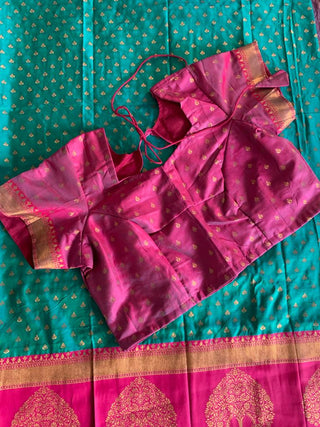 Indian Saree for Women Ready to Wear Saree with Stitched Blouse Pure Banarasi Silk with Copper Zari Party Wear Green Color, Listing ID: 8890162872602