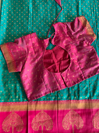 Indian Saree for Women Ready to Wear Saree with Stitched Blouse Pure Banarasi Silk with Copper Zari Party Wear Green Color, Listing ID: 8890162872602
