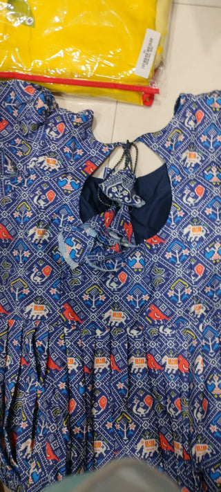 Ship From India! Varman Gown Suit Women Ready to Wear Rayon with Patola Print Blue Color, Listing ID: PRE8190016127258