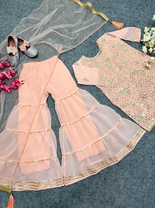 Ship From India! New Designer Heavy Sequins 5mm Embroidery Top with Sharara and Dupatta Fully Stitched Ready to Wear, Listing ID: PRE8962493186330