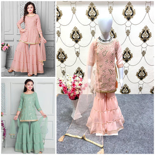 Ship From India! New Designer Heavy Sequins 5mm Embroidery Top with Sharara and Dupatta Fully Stitched Ready to Wear, Listing ID: PRE8962493186330