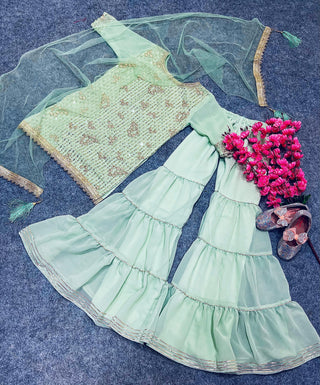 Ship From India! New Designer Heavy Sequins 5mm Embroidery Top with Sharara and Dupatta Fully Stitched Ready to Wear, Listing ID: PRE8962493186330
