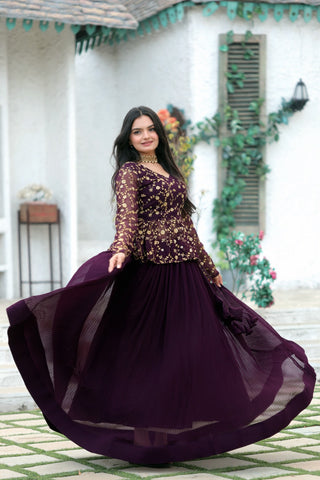 2-3 Days Delivery! Lehenga Choli with Rich Sequins and Embroidered Work Blouse Crush Pleating Fully Stitched, Listing ID: 9028627661082
