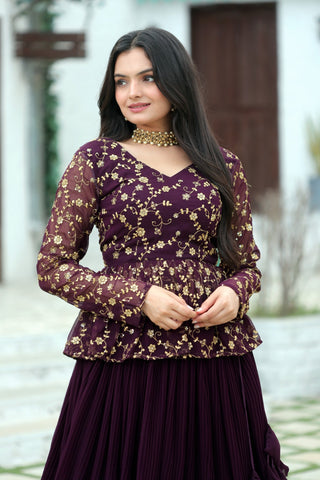 2-3 Days Delivery! Lehenga Choli with Rich Sequins and Embroidered Work Blouse Crush Pleating Fully Stitched, Listing ID: 9028627661082