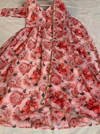 2-3 Days Delivery! Kurti Set for Women Ready to Wear Georgette Alia Cut Party Wear Peach Color , Listing ID: 8710040027418
