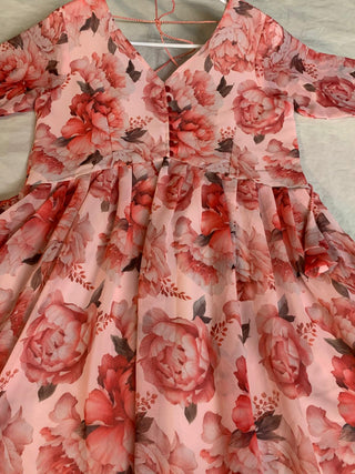 2-3 Days Delivery! Kurti Set for Women Ready to Wear Georgette Alia Cut Party Wear Peach Color , Listing ID: 8710040027418