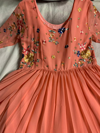 Ship From India! Varman Dresses For Women Party Wear Gown Kurtis Suit Georgette with Sequins Embroidery Thread Work, Listing ID: PRE8729472762138
