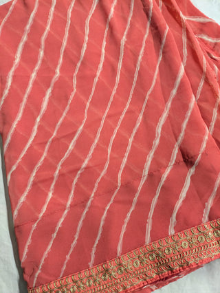 2-4 Days Delivery! Georgette Lehariya Print Saree Embroidery Border with Embroidery Blouse, Listing ID: 9661656170778