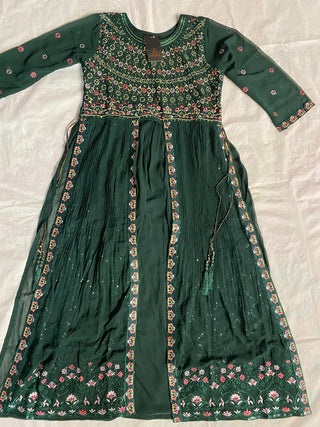 1-4 Days Delivery! Sara Aroma Style Modal Foux Georgette Naira Cut Kurti, Bottom, Dupatta Set with Heavy Embroidery Work, Listing ID: 9864362131738