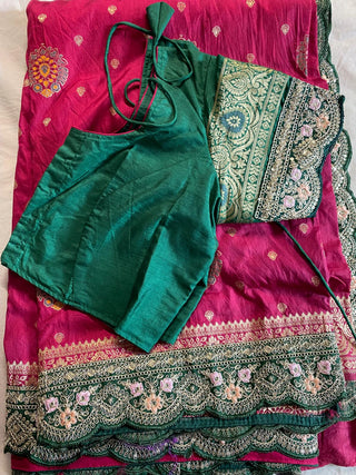 1-4 Days Delivery! Varman Indian Saree for Women Ready to Wear Saree Banarasi Dola Silk Party Wear Fully Stitched Blouse, Listing ID: 9840503423258