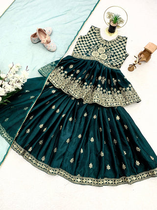 1-4 Days Delivery! Top, Palazzo, Dupatta 3 Piece Set Girls Ready to Wear Heavy Chinon Silk Embroidery Sequence Work, Listing ID: PRE9898387865882