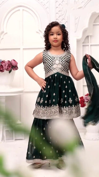 1-4 Days Delivery! Top, Palazzo, Dupatta 3 Piece Set Girls Ready to Wear Heavy Chinon Silk Embroidery Sequence Work, Listing ID: PRE9898387865882