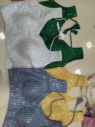 Varman Indian Blouses for Sarees Women Ready Made Party Wear Sleeveless Blouse with Sequins, Listing ID: 9911800987930
