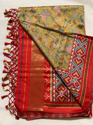 Ethinic Wear Patola Saree with Mustard And Red Color