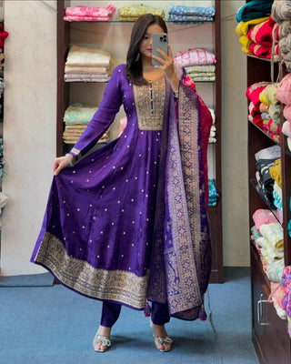 banana-silk-anarkali-flared-kurti-pant-dupatta-with-golden-zari-work-color-purple-2