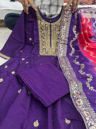 banana-silk-anarkali-flared-kurti-pant-dupatta-with-golden-zari-work-color-purple-5
